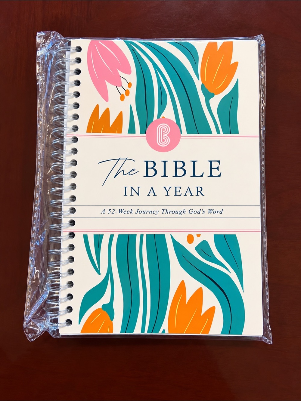 The Bible In A Year Spiral Journal - Floral Teal, Orange & Pink